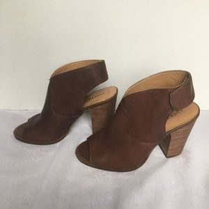 Lucky Brand peep toe leather bootie heels